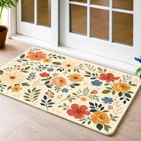 Retro Botanical Door Mat Colorful Vintage Flowers Foliage Base Pattern Print Front Door Entryway Hallway Home Decor Floor Carpet 40X60CM white