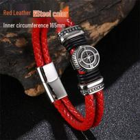 Men's Double Layer Leather and Titanium Steel Viking Bracelet brown