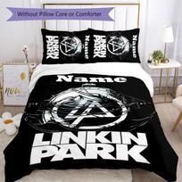 3pcs Custom Name Cartoon Linkin Park Bedding Set Duvet Cover Closure Includes 1 Duvet Cover & 2 Pillowcases for All Seasons Bedroom Decor 135cmx200cm white