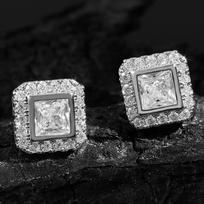 TrendMen Hiphop Rock Square Cubic Copper Zirconia Stud Earrings For Men Boy Silver Color Metal Crystal Earring Party Ear Jewelry gray