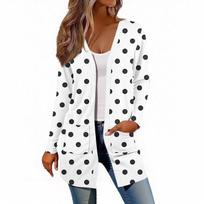 Women's Long Sleeve Cardigan Casual Jacket With Pockets Top XL white