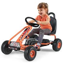 Pedalinis kartingas, reguliuojama sėdynė, saugus rankinis stabdis, vaikams, oranžinis