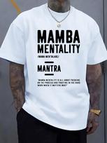 Mamba Mentality T-Shirt, White Casual Sports Crew Neck Shirt, Featuring  Mamba Mentality  Pinyin and XL black