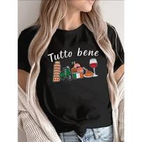 Tutto Bene Italy T Shirt Women Italian Vacation Graphic Tee Funny Pisa Tower Gelato Wine Print Summer Short Sleeve Travel Top S gray