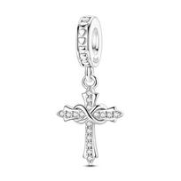 925 Sterling Silver Cross Charm Bead Pendant For DIY Bracelet Necklace Women Jewelry Gift Accessories white