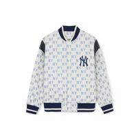 MLB SS24 New York Yankees All Over Letter Logo Color Block Button Baseball Jersey Unisex jersey Cream 3AJPM0141-50CRS M gray