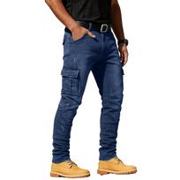 Men's Casual Stylish Slim-fit Jeans - Men's Multi-pocket Distressed Retro- Jeans L blue