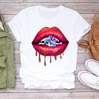(Asian Size) Women Print Love Dog Paw Cat Pet Trend Cute 90s Lady Tee Top Clothing Casual Short Sleeve Fashion Tshirt Female Graphic T-shirt S red