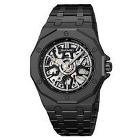Automatinis laikrodis Prabangūs mechaniniai riešiniai laikrodžiai Didmeninė prekyba Nerūdijančio plieno Skeletas Vandeniui atsparus vyriškas laikrodis Vyriška dovana steel band juoda