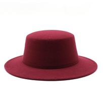 Rudens Žiemos Vaikų Veltinės Fedora Skrybėlės Berniukams Mergaitėms Vienspalvės Imitacijos Vilnos Plokščiu Viršumi Džiazo Kepurės Vaikų Formalūs Kostiuminiai Skrybėlės Kid Size 52-54CM vyno raudonos spalvos