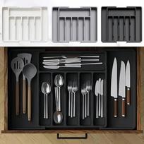 Expandable Cross-Border Kitchen Cutlery Tray & Storage Organizer Small Gray Flat (4 Sections)
