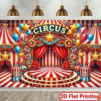 2D flat-print banner 1 piece. Vibrant circus-themed background banner, colorful polyester wall decoration combined 59×39inch/150*100cm