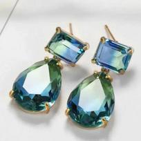 Huitan Gradient Blue Green Crystal Drop Earrings for Women Rectangle Teardrop CZ Luxury Elegant Wedding Statement Party JewelryGood product E5055 gray