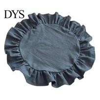 Soft Pleated Mats for Cake Display 15 Inch Boho Fabric Placemat, Rustic Farmhouse Round Ruffle Place Mat, Decorative Dressing Table Washable Scalloped Round
