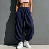 Women's High-Waist Casual Color Sweatpants with Pockets for and Workout XL tamsiai mėlyna