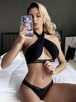 Spot new black cross neck sexy bikini swimsuit women's 1011 fashion beach swimsuit trendy XL