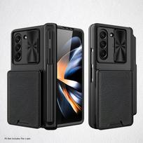 For Samsung Galaxy Z Fold 6 Fold 5 4 Case with Hinge Protective S Pen Holder Glass Film Hard Matte PC Leather Wallet Card Cover Fold5 juoda
