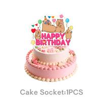 New Cross-border Product Eco-Friendly Pink Capybara Birthday Graduation Party Supplies Tableware Set Children's Cake Toppers beige