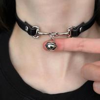 Goth Punk Y2K Sexy Choker Necklace Charm Bell Pendant PU Leather Vintage Necklaces for Women Men Spice Girl Jewelry Accessories
