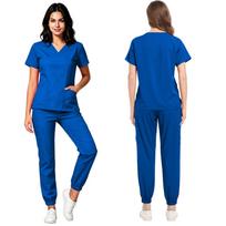 Women's Scrub Set with V-Neck and Pockets, Quick-Dry Color Short Sleeve Top and Pants for Uniform Work L blue