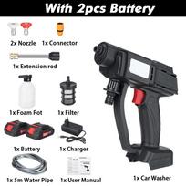 2000W 90Bar Nešiojamas Belaidis Aukšto Slėgio Automobilio Ploviklis Purškimo Vandens Pistoletai Automobilio Plovimo Slėginis Valytuvas Valymo Mašina 2*Batteries gray