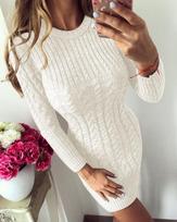 Nauja rudens žiemos šilta megztinė suknelė Seksuali plona Bodycon Suknelė Moteriška megzta suknelė L white