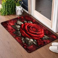 Romantic Red Rose Leaf Door Mat Non Slip Entrance Doormat Gothic Home Decor Carpet for Front Door Bedroom 40X60CM red