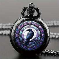 Exquisite Vintage Crows Quartz Pocket Watch - Necklace Pendant With World Time Feature Alloy Case Ideal Gift For Men & Women white