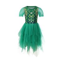 Girl's Sequined Bubble Sleeve Princess Dress Performance Costume 150 blue