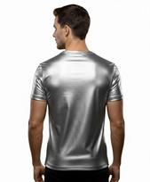 Lambskin Summer Stylish Handmade Men's Silver Genuine Leather T-shirt Casual Fit 3XL sidabras