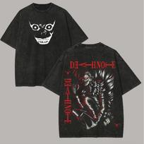 Death Note Vintage Washed T-shirt, Personality Graphic Unisex Oversized Short Sleeve Streetwear Tee for Men Women, Year Round Casual Tops M