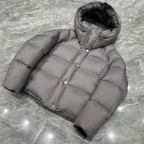 Womens Short Puffer Jacket With Hood 90% White Duck Down Ultra-Soft Cloud-Like Warmth Loose Fit Winter Coat S 90-130 lbs pilka