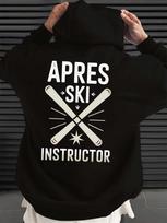 Men's Apres Ski Instructor Graphic Hoodie, Cross Skis Back Print Pullover Hooded Sweatshirt Casual Long Sleeve Top with Pocket XXL pilka