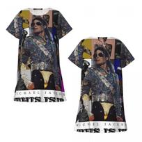 Custom Michael Jackson Fan Tribute Design Short Sleeves Nightdress For Sleeping Women Short Sleeve Nightgowns Loose Pajama Dress 3XL black