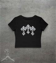 2000s Diamond Cross Baby Tee, Y2K Coquette Crop Top for Women, Retro 2000s Crystal Cross Fitted Shirt, Emo Alt Girl Gothic Top, Gift For Her 2XL gray