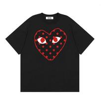 Comme Des Garcons Play Mens Short Sleeve T-Shirt Polka Dot Heart Embroidery Casual Top M red