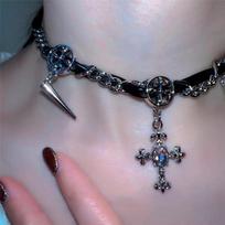 Cross necklace, Spice Girl Gothic versatile niche design neck chain, collarbone chain gray