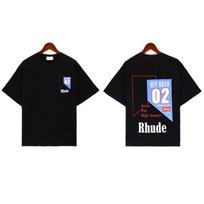 Rhude Letter Print T Shirt Men Women Loose Fit Short Sleeve Casual Streetwear S gray