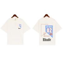 Rhude Letter Print T Shirt Men Women Loose Fit Short Sleeve Casual Streetwear L gray