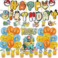 Pokemon Birthday Party Decorations Set Pikachu Banner Cake Topper Balloons Kids Party Supplies B