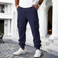 Men's Fleece-Lined Multi-Pocket Drawstring Cargo Pants. M