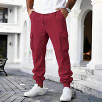 Men's Fleece-Lined Multi-Pocket Drawstring Cargo Pants. 3XL brown