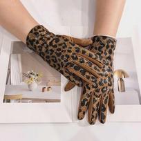 Elastic Cuff Touchscreen Gloves Full Finger Leopard Print Gloves Winter Warm Gloves  Daily Commute chaki