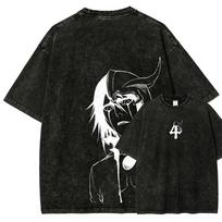 Ulquiorra Cifer BLEACH Graphic T Shirt Men Women Short Sleeve Cotton Tshirts Vintage Washed Tee Harajuku Male Oversized T-shirt L black