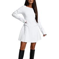 Women's Elegant Color Long Sleeve Round Neck Waist Dress XXL