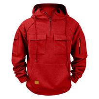 Men's Multi-Pocket Hoodie - Utility Hooded Sweatshirt L red