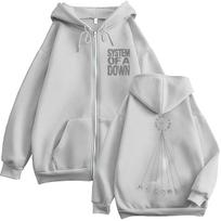 Rock Band System of A Down Mezmerize Zip Up Hoodie Men's Vintage Hip Hop Gothic Harajuku Sportwear Oversized Fleece Casual Coats S white