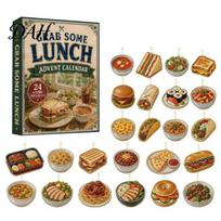Retro Style Ornament Set Grab Some Lunch Advent Calendar, 24 Days 2D Acrylic Food Miniature Theme Ornaments Christmas Countdown Calendar for C