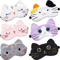 Vicenpal 6 Kids Sleep Masks Cute Sleeping Cat Animal Eye Cover Soft and Light Eye Shade Kawaii Sleep Mask Fun Cat Bandages for Birthday gray