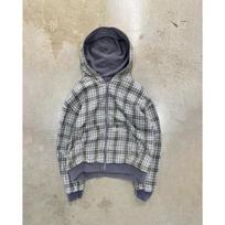 Mens Reversible Hooded Zip Sweatshirt Streetwear Plaid Lining Loose Fit Fall Casual Top S gray